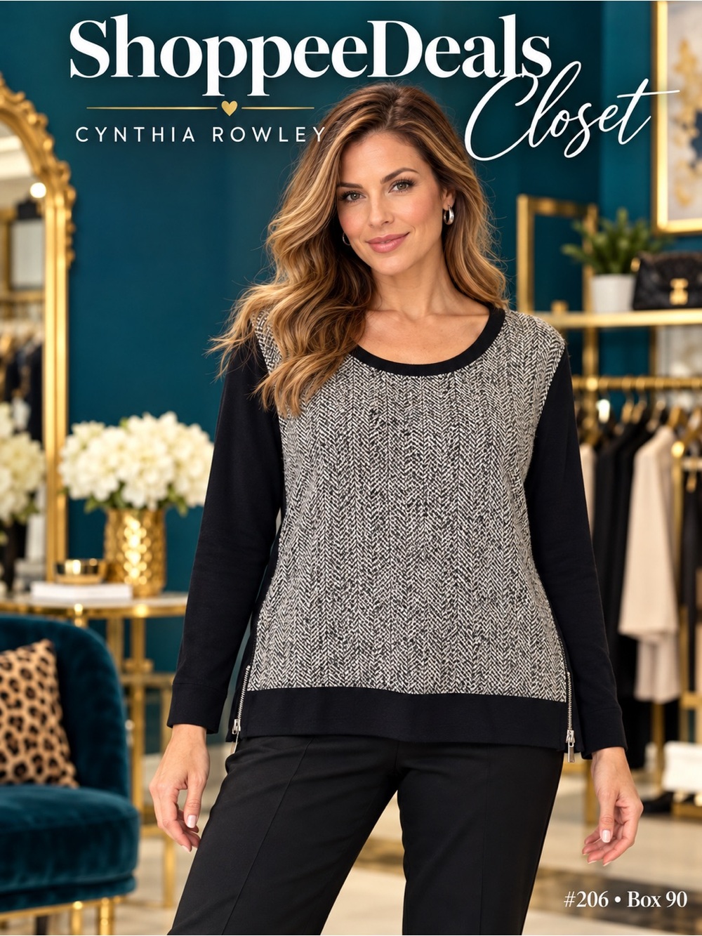 Cynthia Rowley Herringbone Side-Zip Lightweight Sweater Top – Large